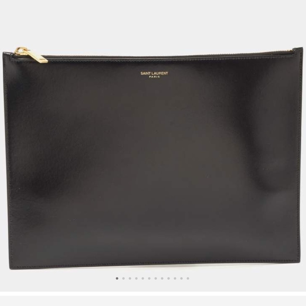 Saint Laurent Black Glossy Leather Zip Pouch